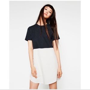NWOT ZARA PINSTRIPE CONTRAST DRESS SZ M